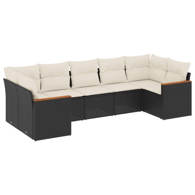 sofasæt til haven 7 dele med hynder polyrattan sort