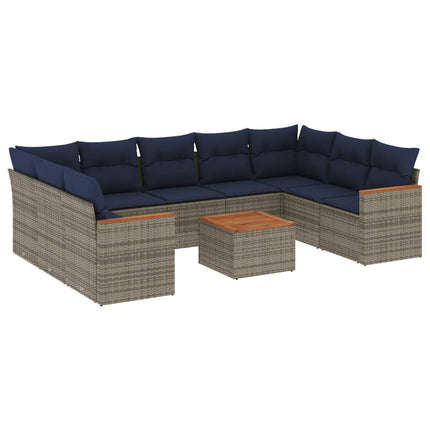 havesofasæt med 10 dele og hynder grå polyrattan