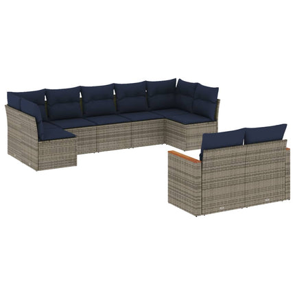havesofasæt med 9 dele og hynder grå polyrattan