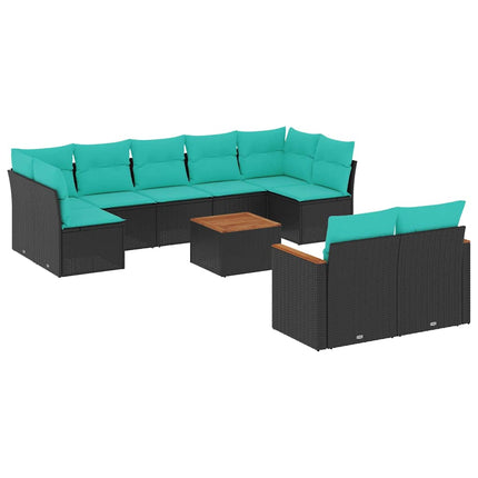 havesofasæt med 10 hynder sort polyrattan