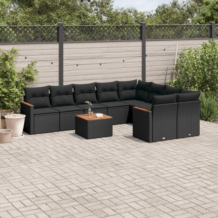 sofasæt til haven 10 dele med hynder polyrattan sort