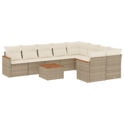 sofasæt til haven 10 dele med hynder polyrattan beige