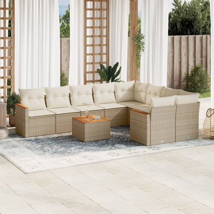 sofasæt til haven 10 dele med hynder polyrattan beige