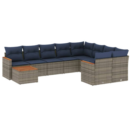 havesofasæt med 10 dele og hynder grå polyrattan