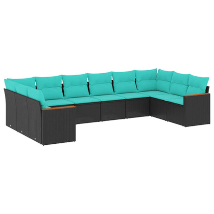 havesofasæt med 10 hynder sort polyrattan