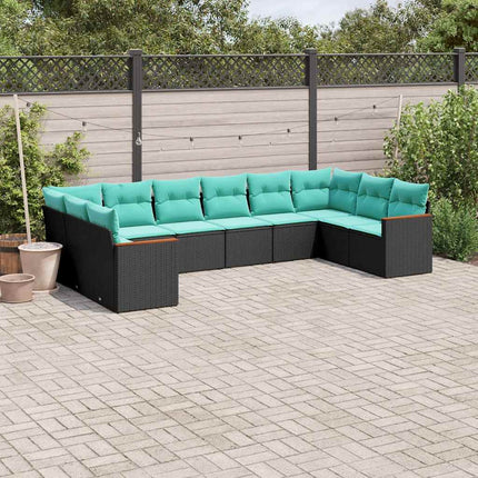 havesofasæt med 10 hynder sort polyrattan