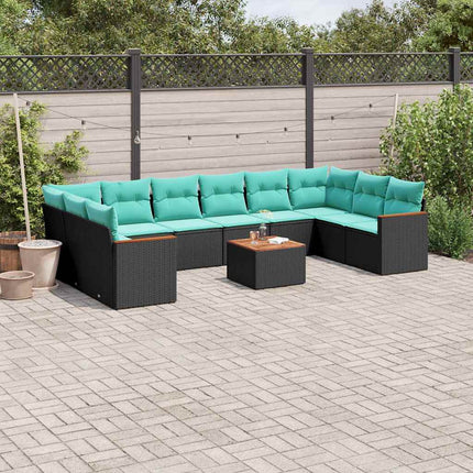 11-delt havesofasæt med hynder sort polyrattan
