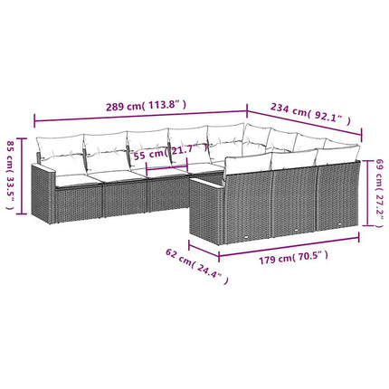 havesofasæt med 10 hynder sort polyrattan
