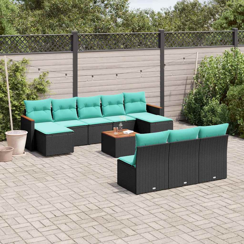 11-delt havesofast med hynder sort polyrattan