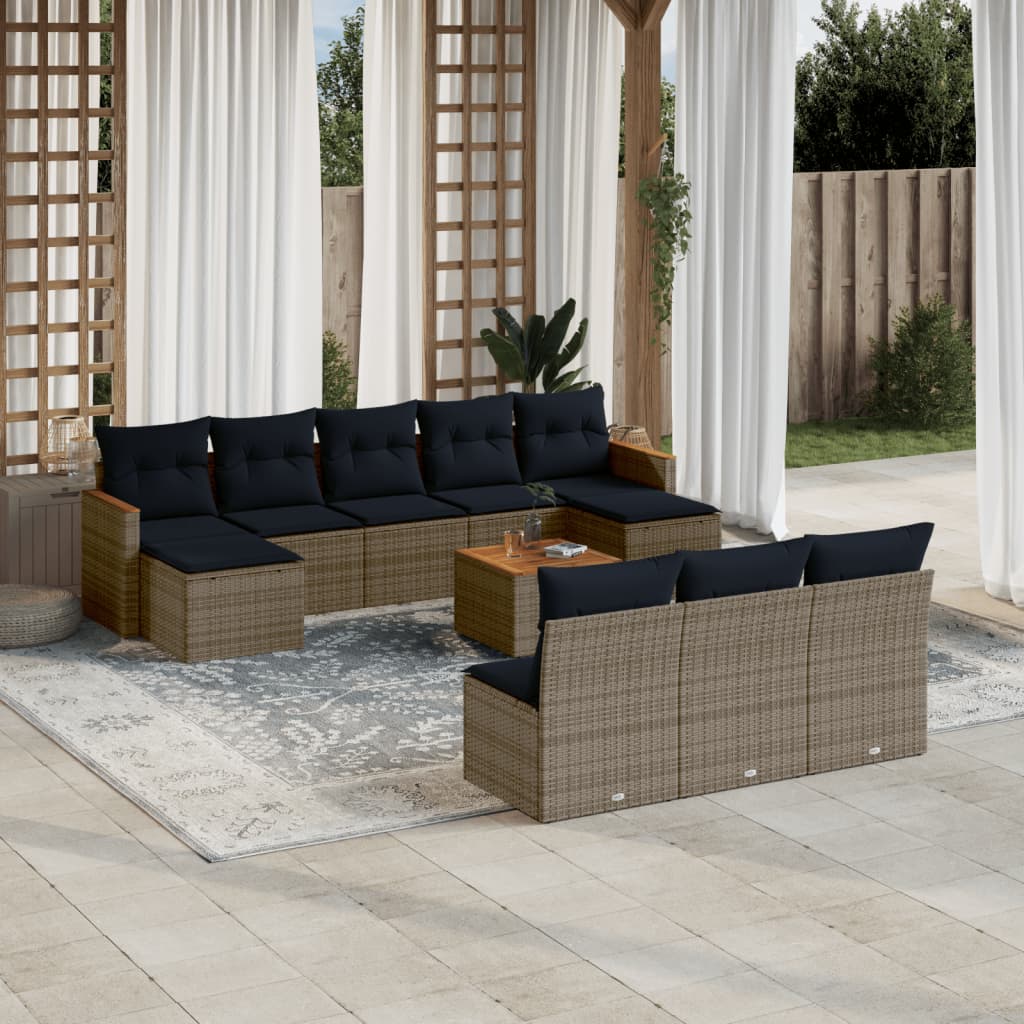 11-delt havesofast med hynder gr polyrattan