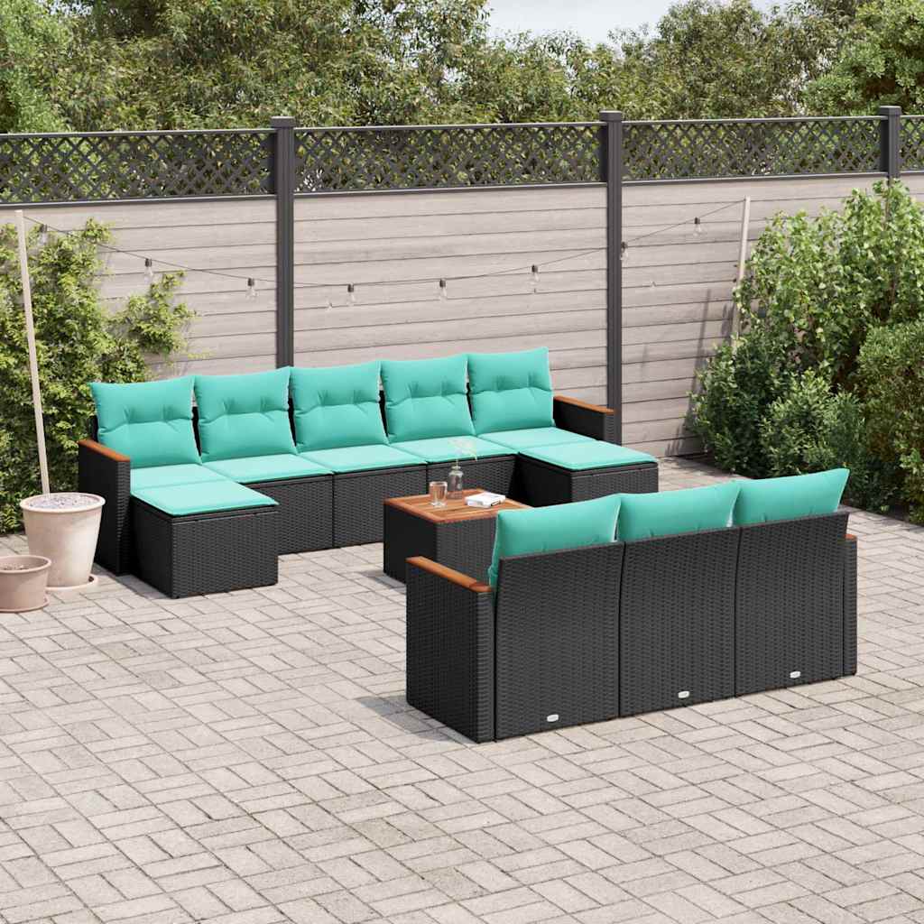 11-delt havesofast med hynder sort polyrattan