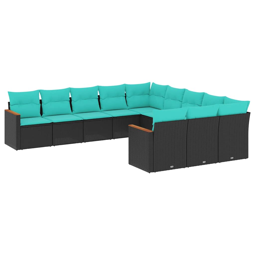 11-delt havesofast med hynder sort polyrattan
