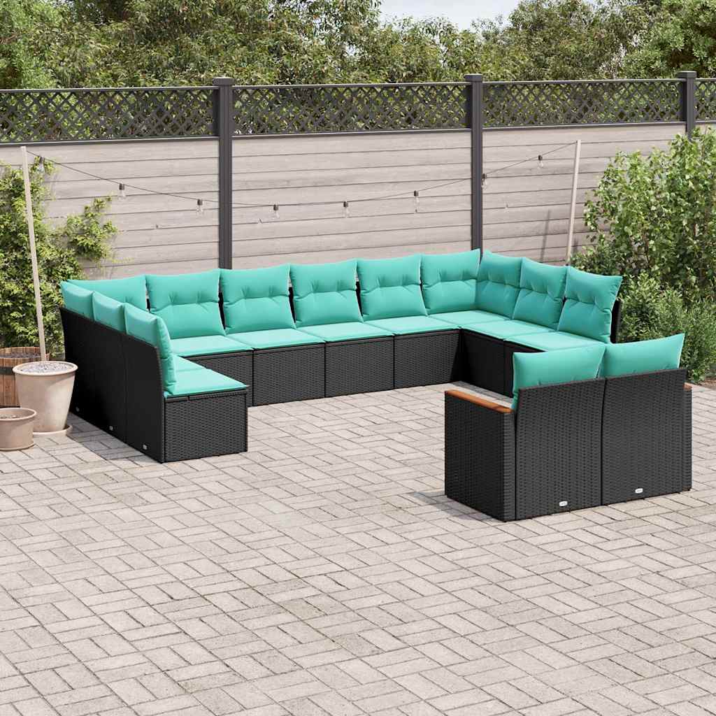 12-delt havesofast med hynder sort polyrattan