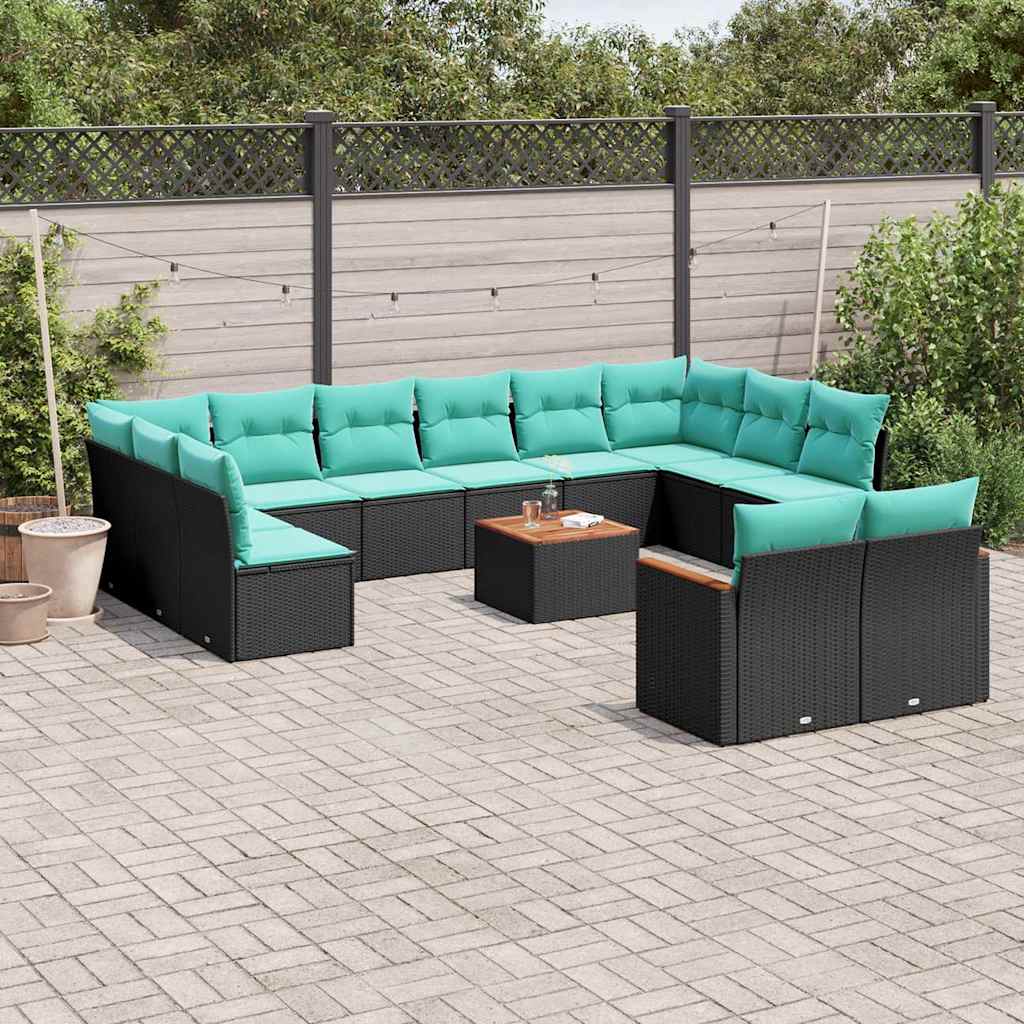 13-delt havesofast med hynder sort polyrattan