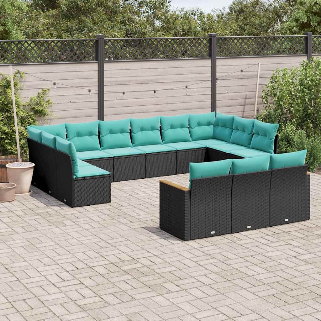 13-delt havesofast med hynder sort polyrattan