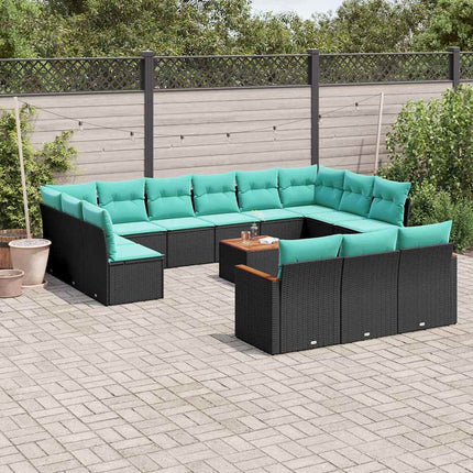 14-delt havesofasæt med hynder sort polyrattan