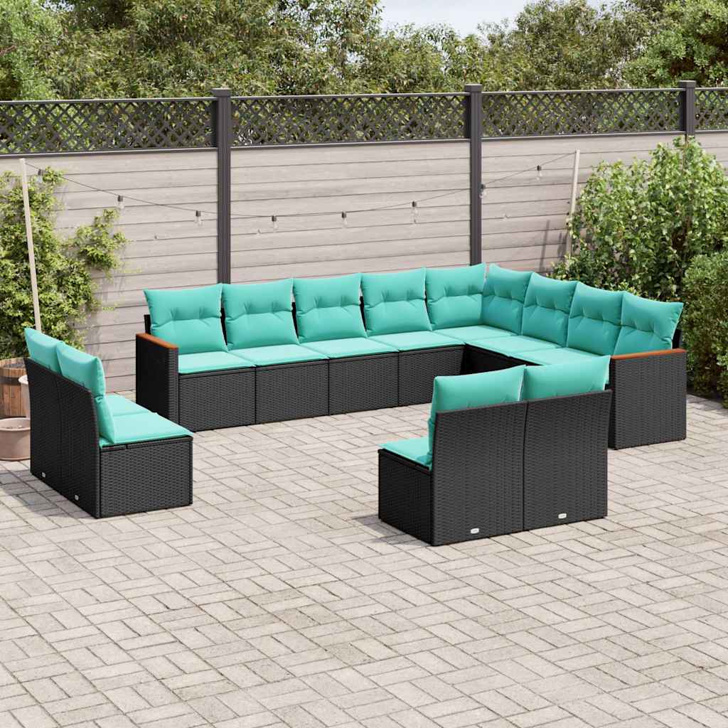 12-delt havesofast med hynder sort polyrattan