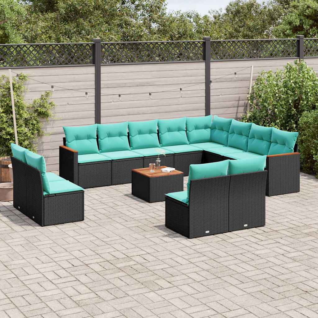 13-delt havesofast med hynder sort polyrattan