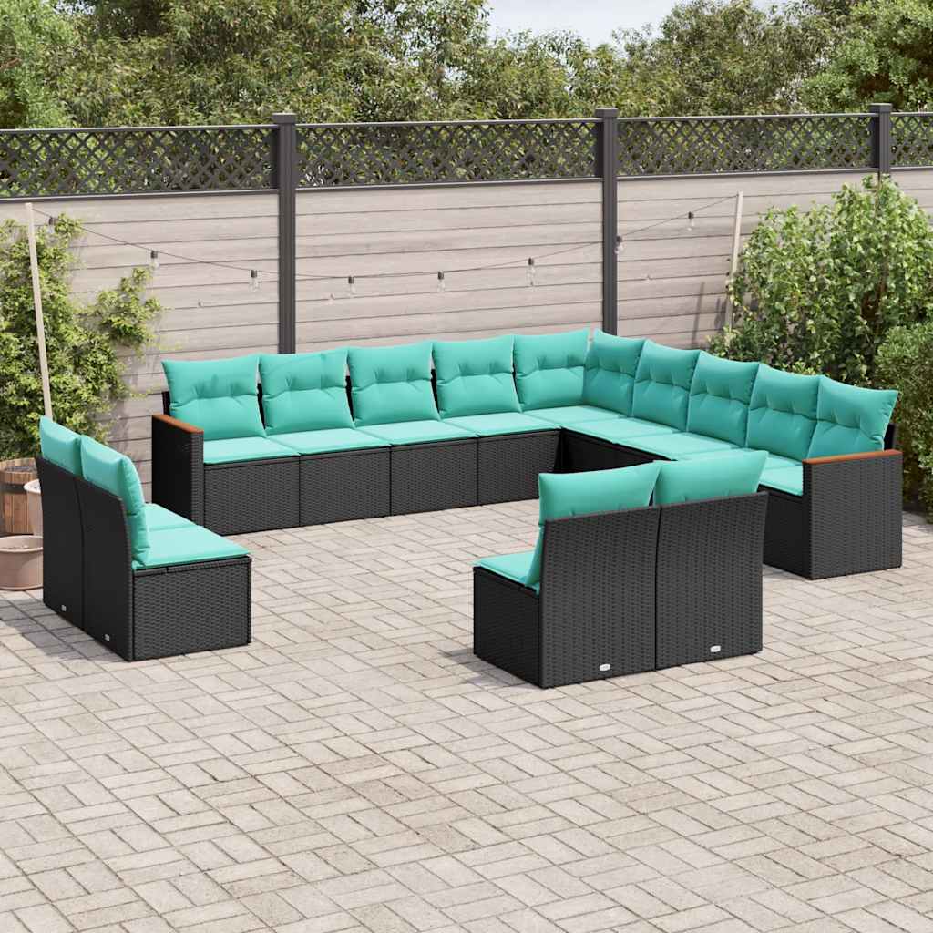13-delt havesofast med hynder sort polyrattan