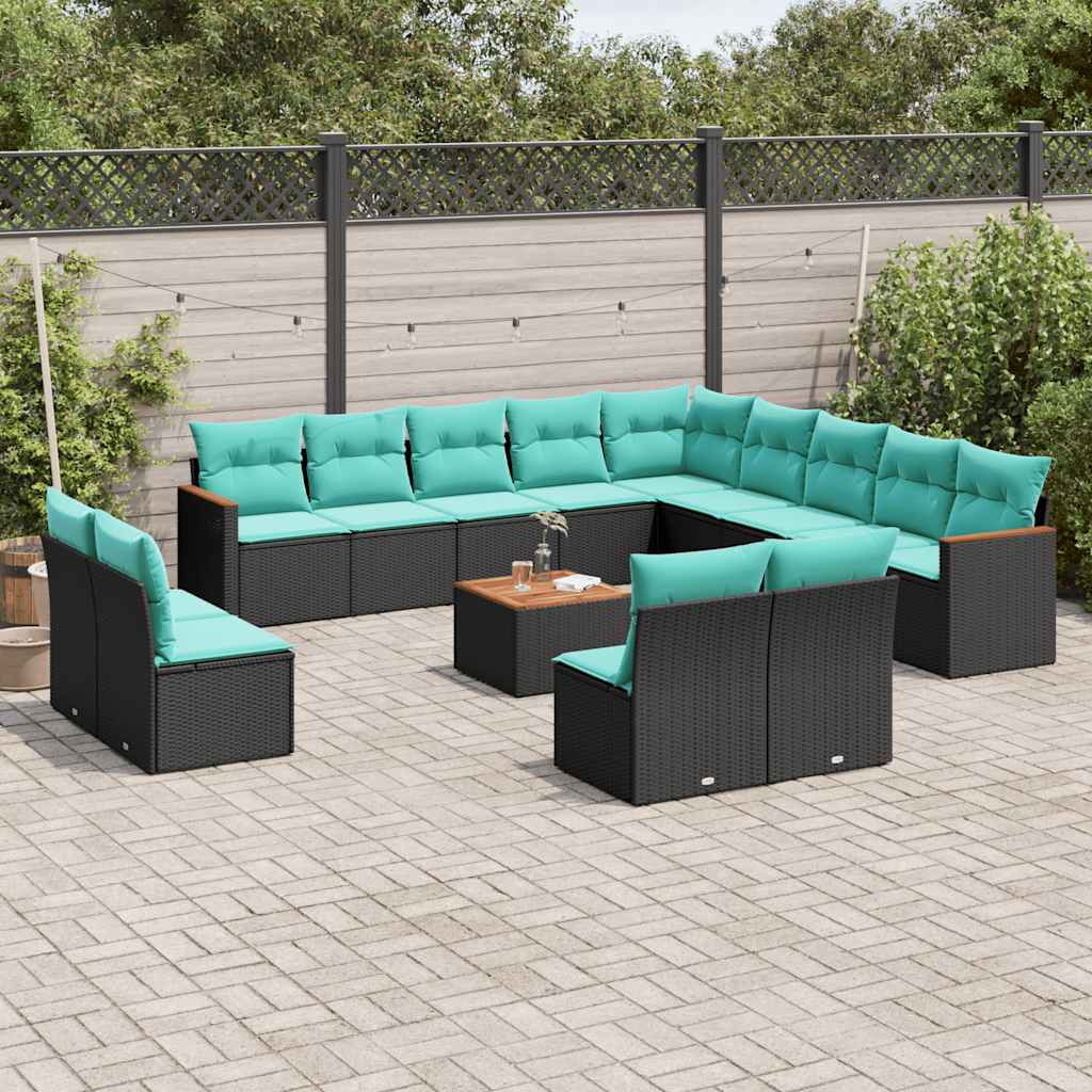14-delt havesofast med hynder sort polyrattan
