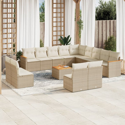 sofasæt til haven 14 dele med hynder polyrattan beige