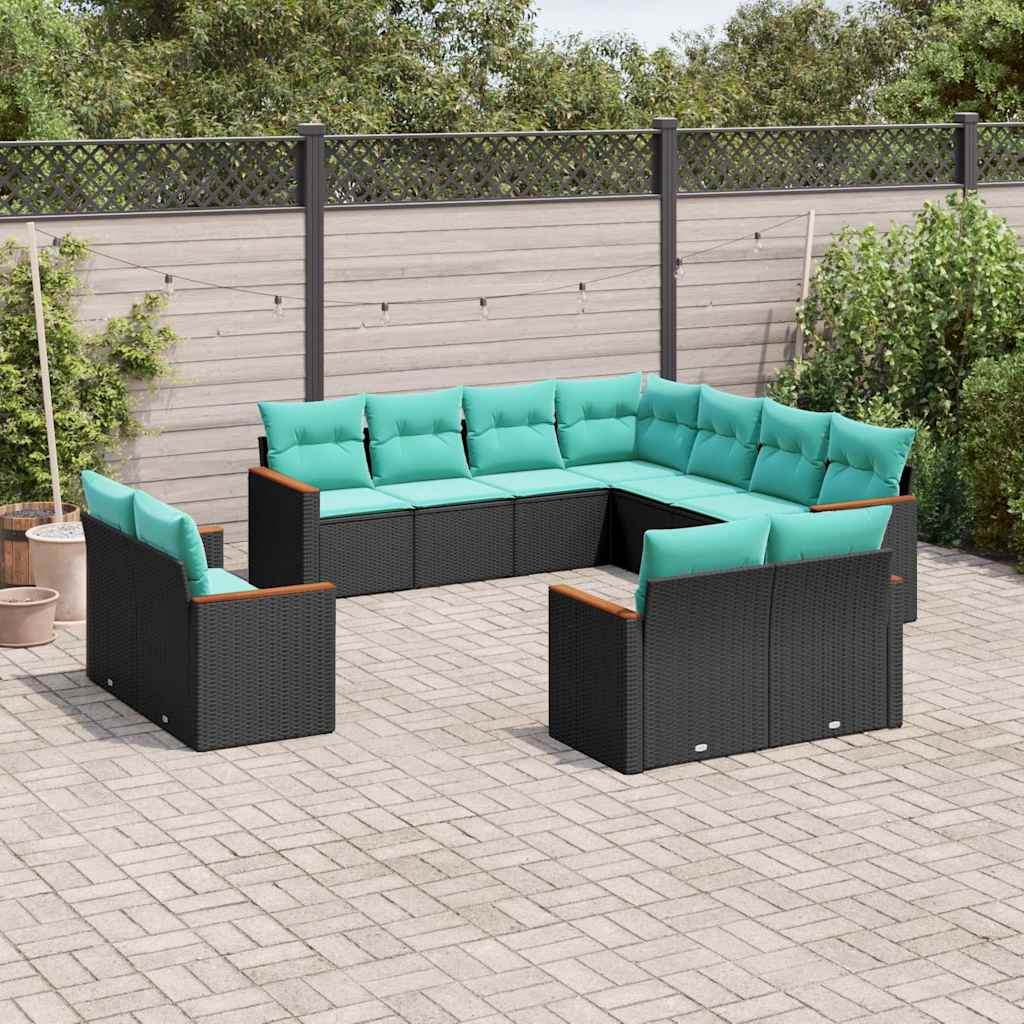 11-delt havesofast med hynder sort polyrattan