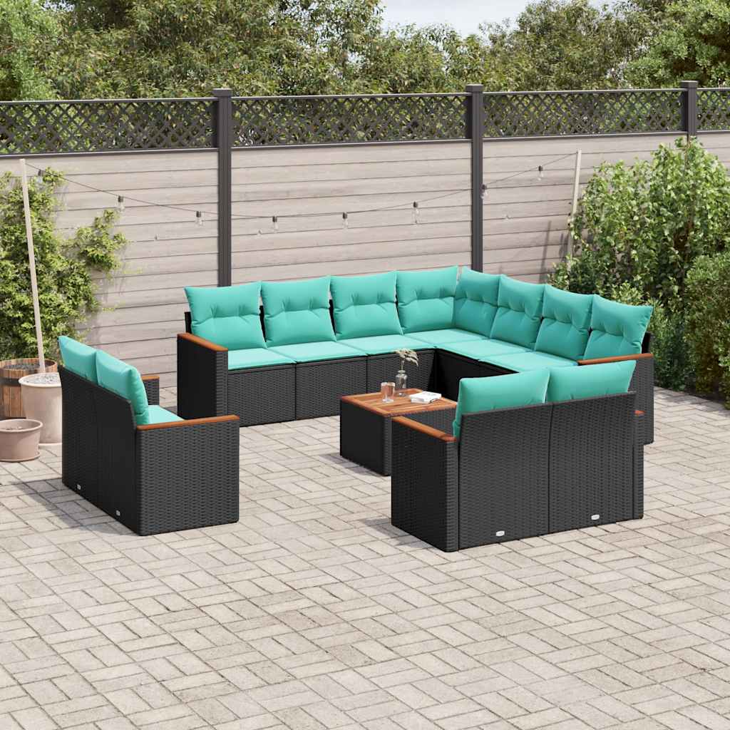 12-delt havesofast med hynder sort polyrattan