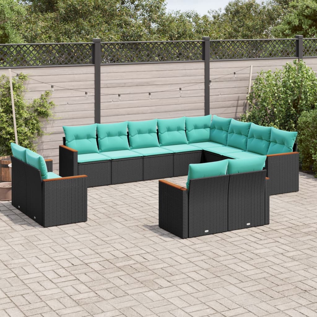 12-delt havesofast med hynder sort polyrattan
