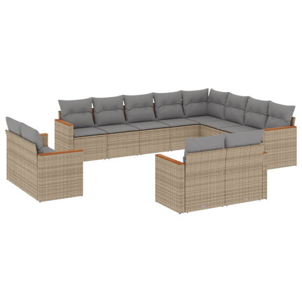 havesofasæt 12 dele med hynder polyrattan beige