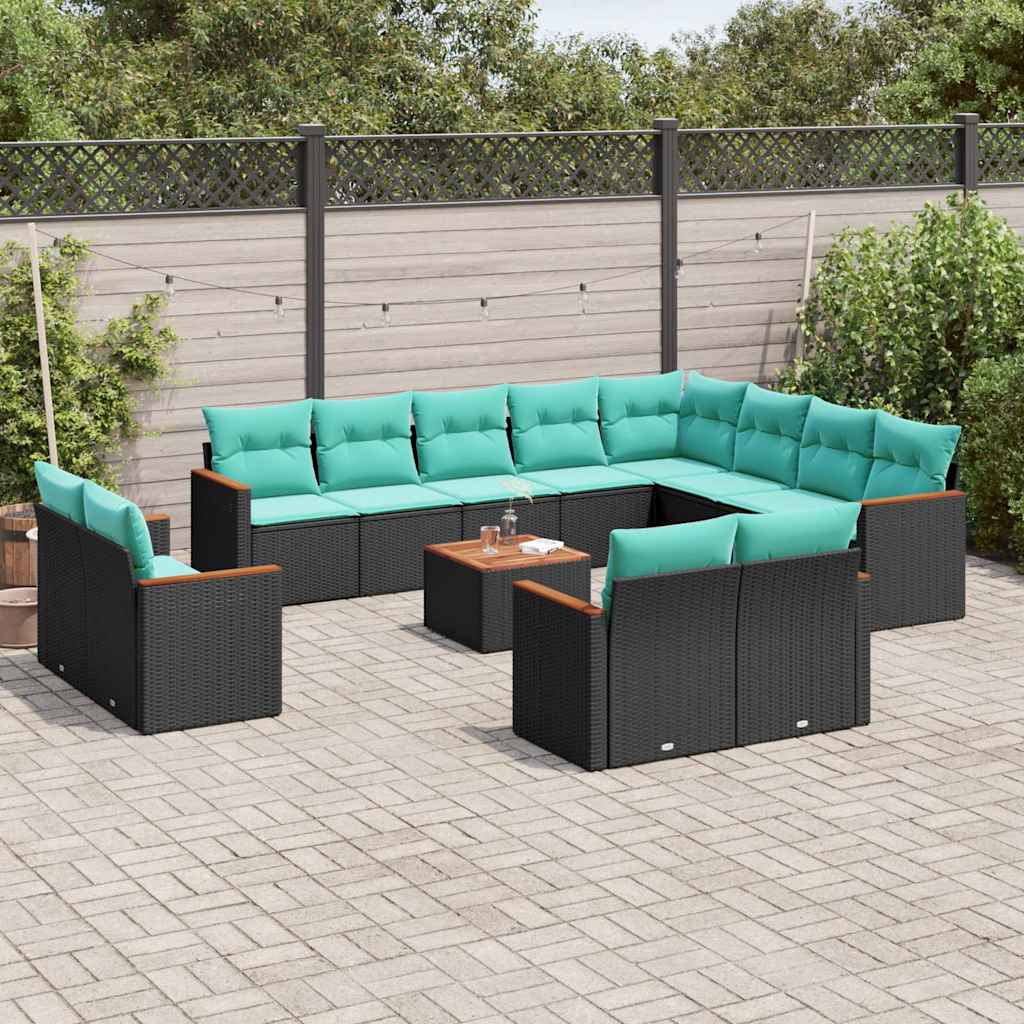 13-delt havesofast med hynder sort polyrattan