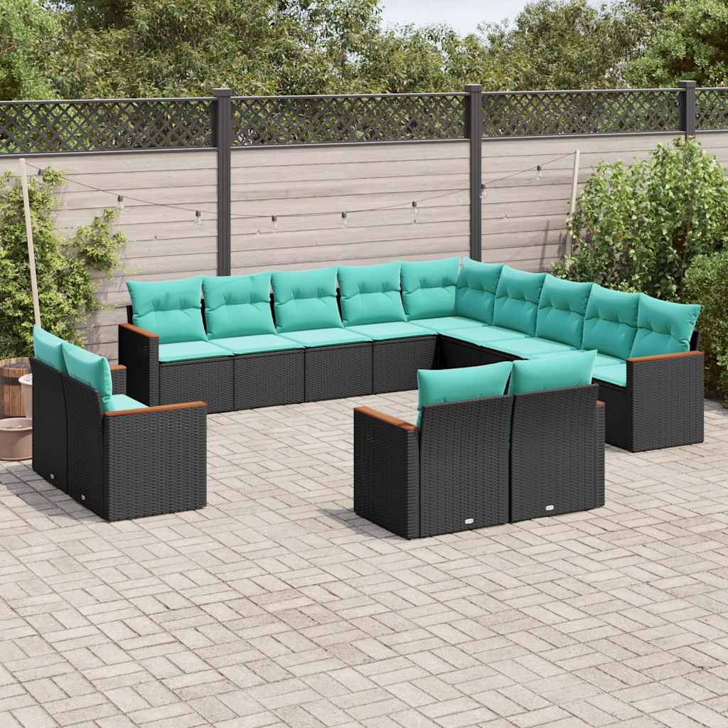 13-delt havesofast med hynder sort polyrattan