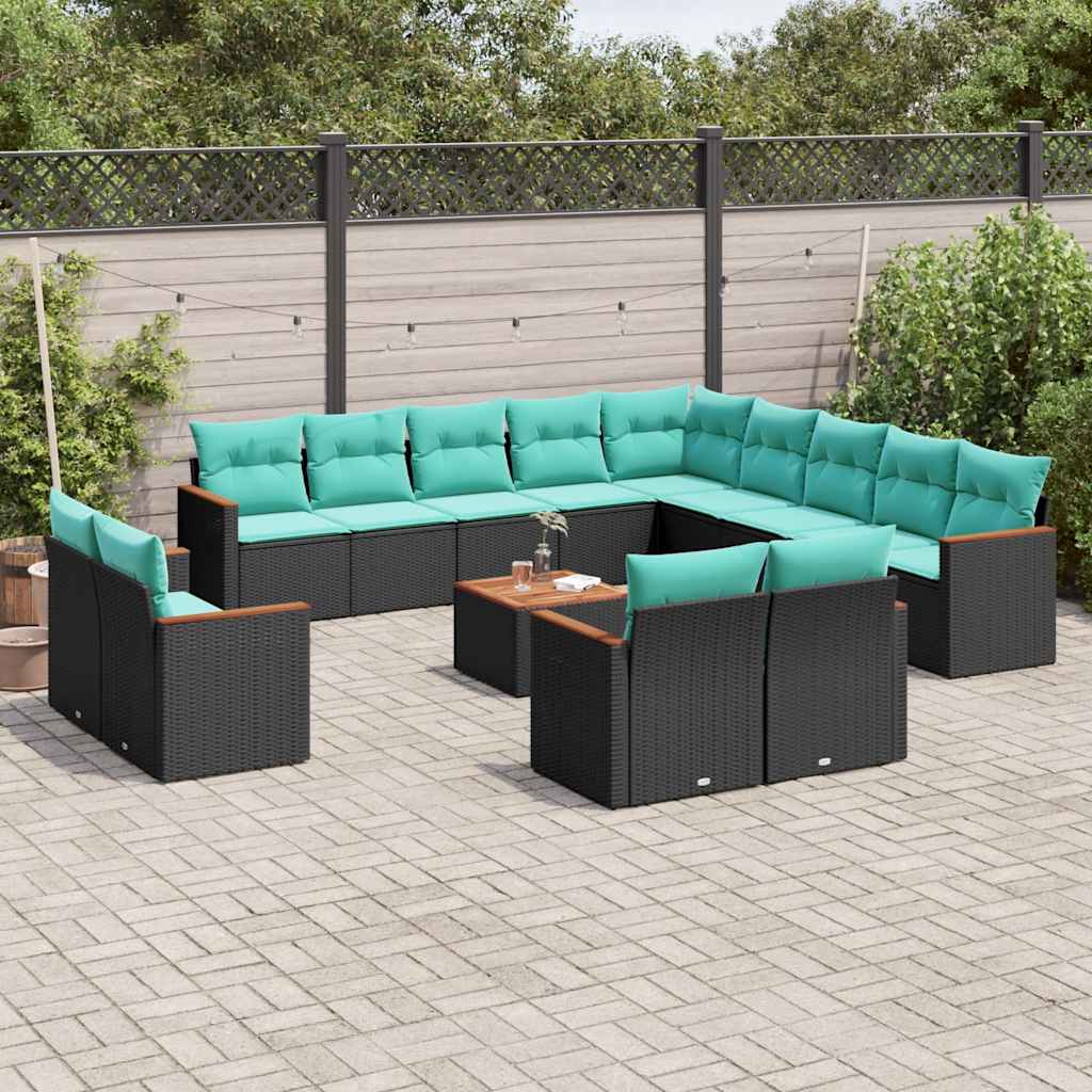 14-delt havesofast med hynder sort polyrattan