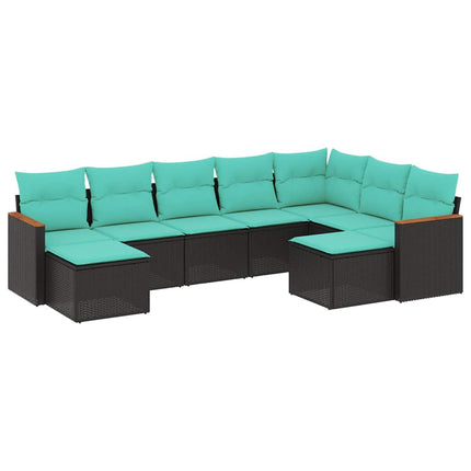 havesofasæt med 9 dele og hynder sort polyrattan