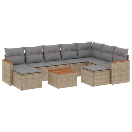 havesofasæt 10 dele med hynder polyrattan beige