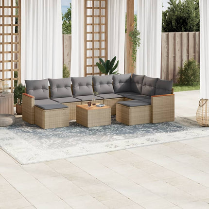 havesofasæt 10 dele med hynder polyrattan beige