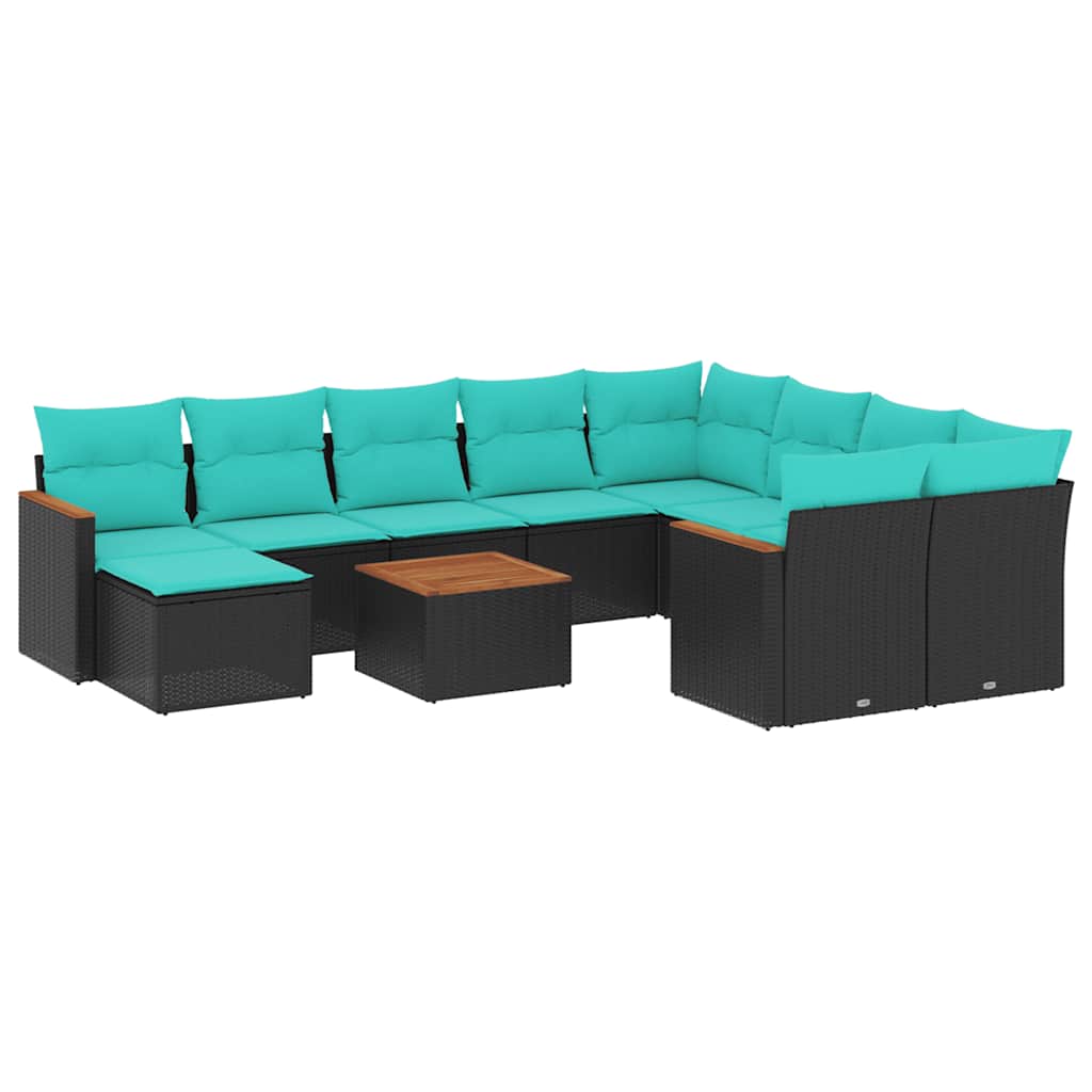 11-delt havesofast med hynder sort polyrattan