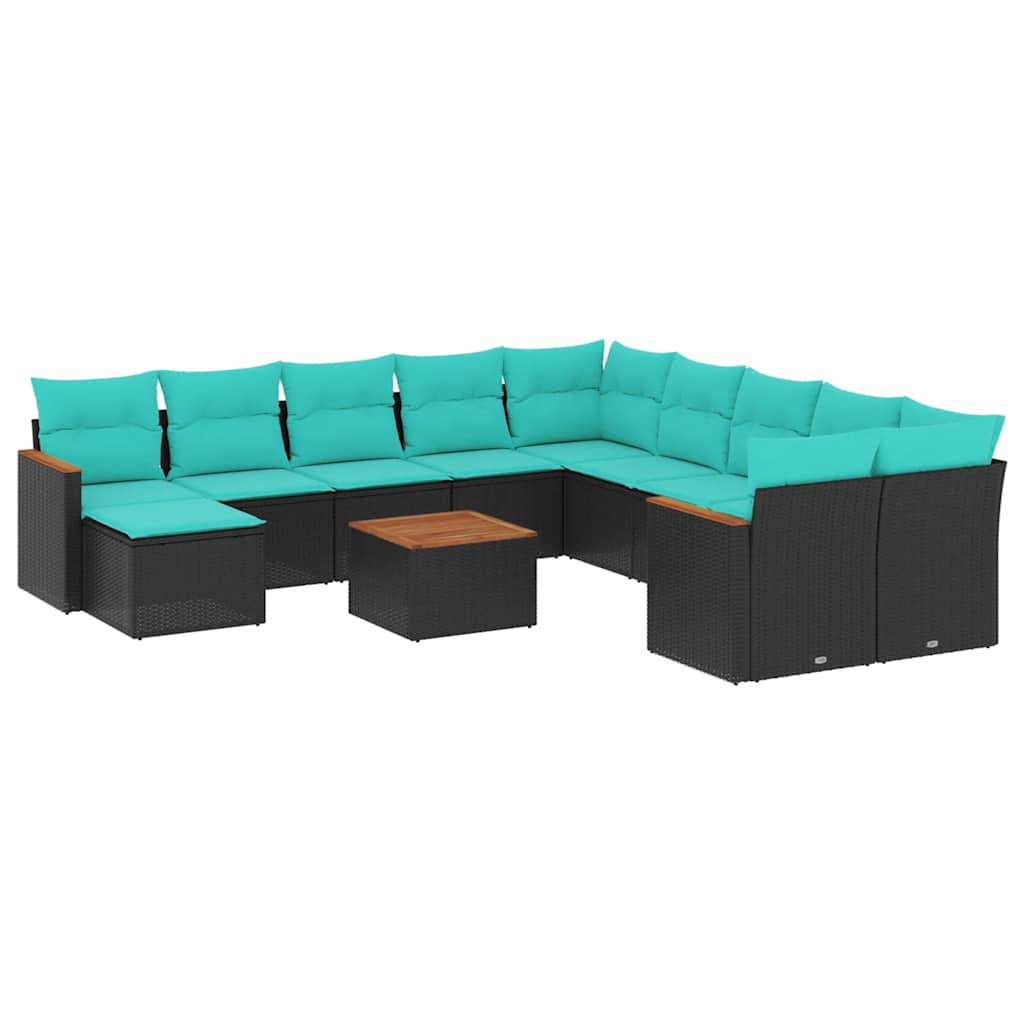 12-delt havesofast med hynder sort polyrattan