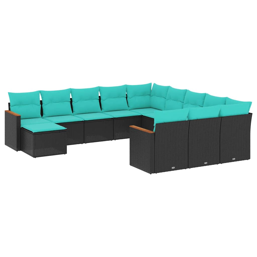 12-delt havesofast med hynder sort polyrattan