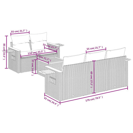 sofasæt til haven 6 dele med hynder polyrattan beige