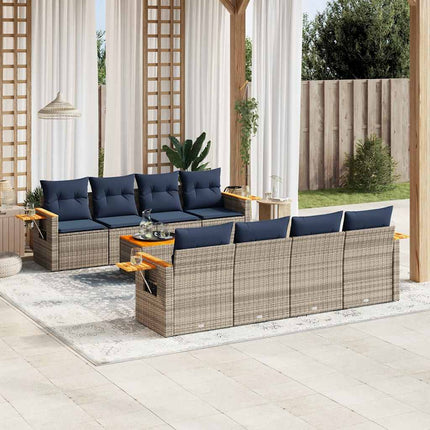 sofasæt til haven 9 dele med hynder polyrattan grå