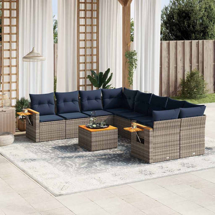 sofasæt til haven 9 dele med hynder polyrattan grå