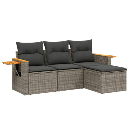 sofasæt til haven 4 dele med hynder polyrattan grå