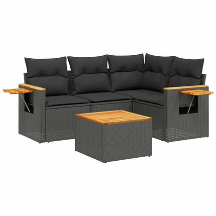 sofasæt til haven 5 dele med hynder polyrattan sort