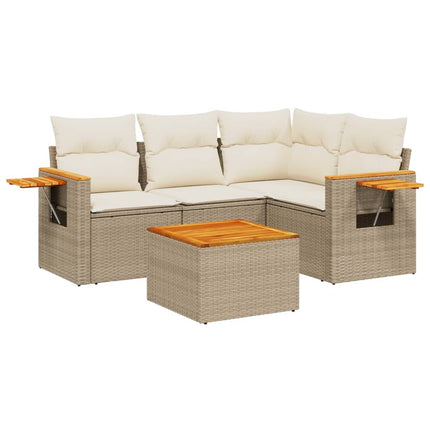 sofasæt til haven 5 dele med hynder polyrattan beige