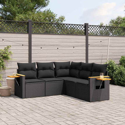 sofasæt til haven 5 dele med hynder polyrattan sort