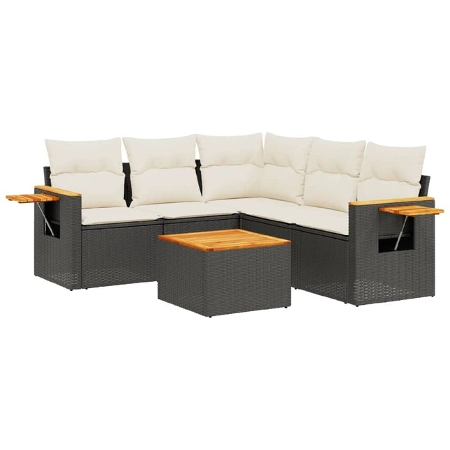 sofasæt til haven 6 dele med hynder polyrattan sort