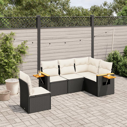 sofasæt til haven 5 dele med hynder polyrattan sort
