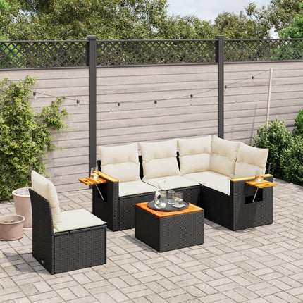 sofasæt til haven 6 dele med hynder polyrattan sort