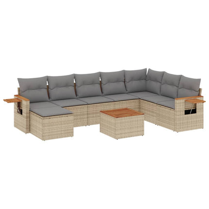 sofasæt til haven 9 dele med hynder polyrattan beige