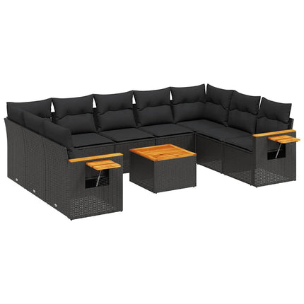 sofasæt til haven 10 dele med hynder polyrattan sort